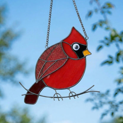 Red Cardinal Stained Glass Suncatcher, Mothers Day Gift for Mom, Handmade Bird Window Hanging, Memorial Gift, Sun Catcher Glass Art