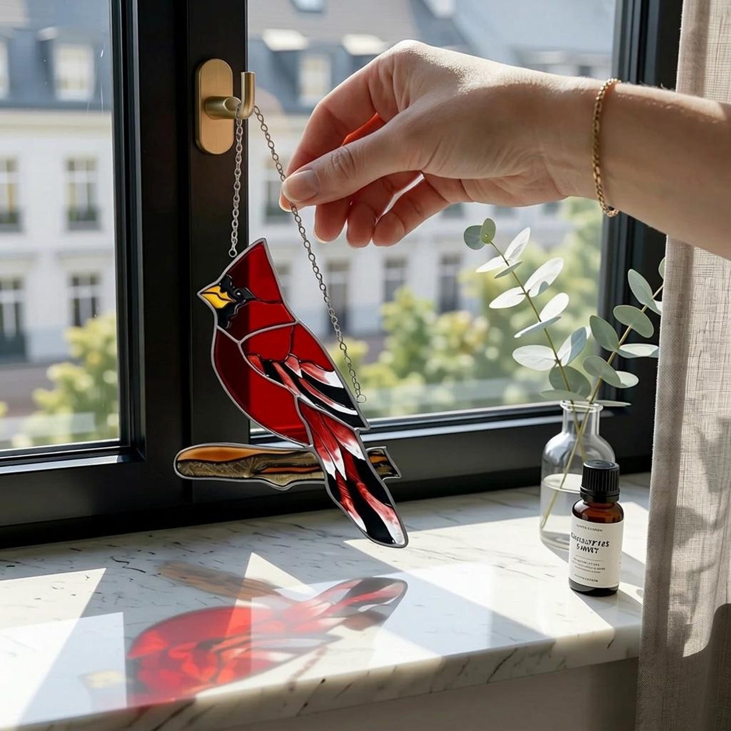 Handmade Stained Glass Cardinal Suncatcher, Red Bird Window Decor, Memorial Gift for Bird Lover, Nature Window Hanging, Glass Art