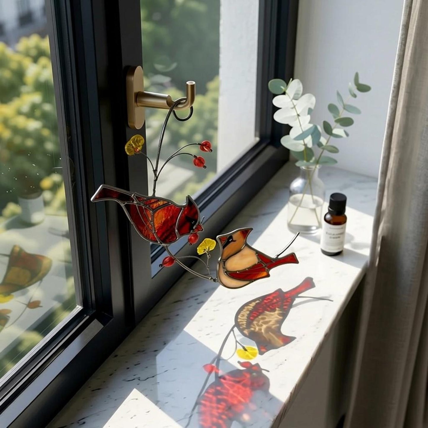 Stained Glass Cardinal Suncatcher | Mother's Day Gift for Mom | Bird Window Hanging | Memorial Gift | Spring Garden Decor