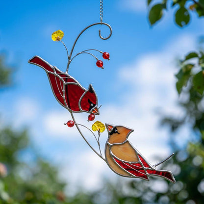 Stained Glass Cardinal Suncatcher | Mother's Day Gift for Mom | Bird Window Hanging | Memorial Gift | Spring Garden Decor
