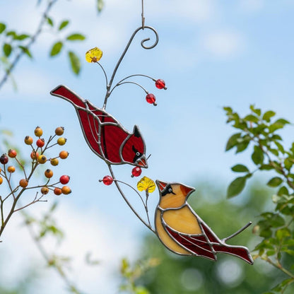 Stained Glass Cardinal Suncatcher | Mother's Day Gift for Mom | Bird Window Hanging | Memorial Gift | Spring Garden Decor