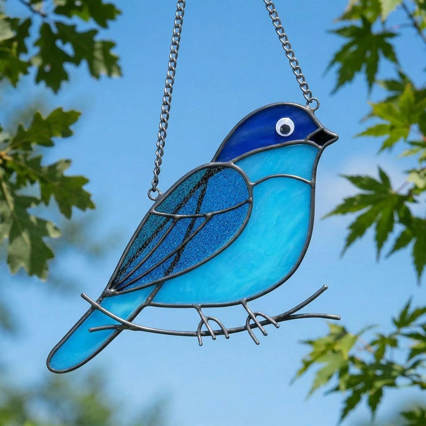 Stained Glass Blue bird Suncatcher | Handmade Window Hanging Bird Art | Mother's Day Gift | Spring Decor | Bird Lover Gift