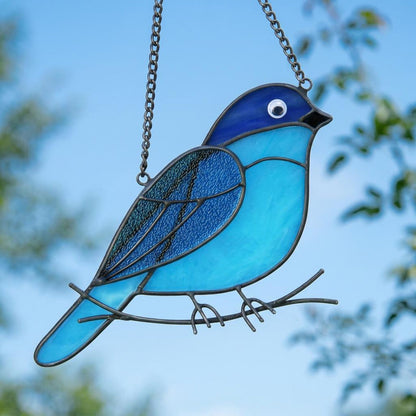 Stained Glass Blue bird Suncatcher | Handmade Window Hanging Bird Art | Mother's Day Gift | Spring Decor | Bird Lover Gift
