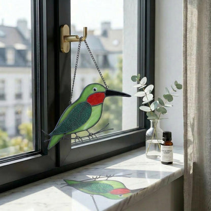 Hummingbird Stained Glass Suncatcher | Handmade Window Hanging Bird Decor | Housewarming Gift for Mom | Bird Lover Unique Present