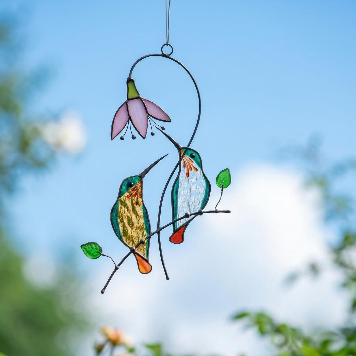 Stained Glass Hummingbird Suncatcher | Bird Window Hanging | Unique Gift for Mom | Handmade Nature Art Decor