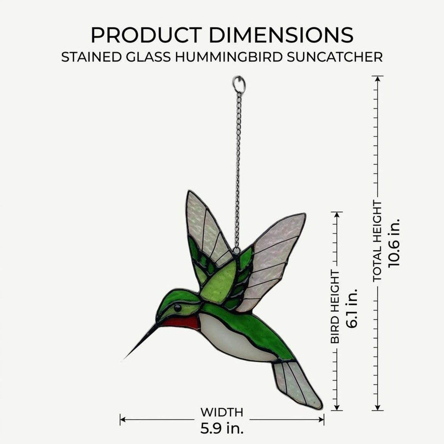 Handmade Green Stained Glass Hummingbird Suncatcher | Window Hanging Glass Art & Garden Decor | Mother's Day Gift for Her