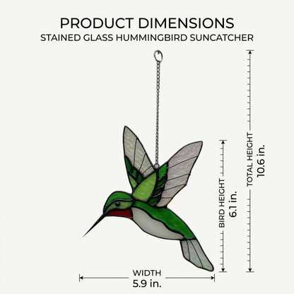 Handmade Green Stained Glass Hummingbird Suncatcher | Window Hanging Glass Art & Garden Decor | Mother's Day Gift for Her