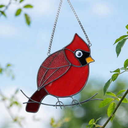 Red Cardinal Stained Glass Suncatcher, Mothers Day Gift for Mom, Handmade Bird Window Hanging, Memorial Gift, Sun Catcher Glass Art