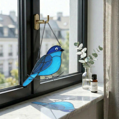 Stained Glass Blue bird Suncatcher | Handmade Window Hanging Bird Art | Mother's Day Gift | Spring Decor | Bird Lover Gift