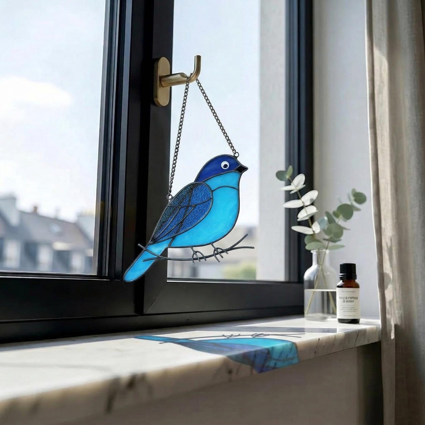 Stained Glass Blue bird Suncatcher | Handmade Window Hanging Bird Art | Mother's Day Gift | Spring Decor | Bird Lover Gift