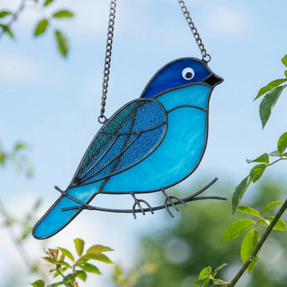 Stained Glass Blue bird Suncatcher | Handmade Window Hanging Bird Art | Mother's Day Gift | Spring Decor | Bird Lover Gift