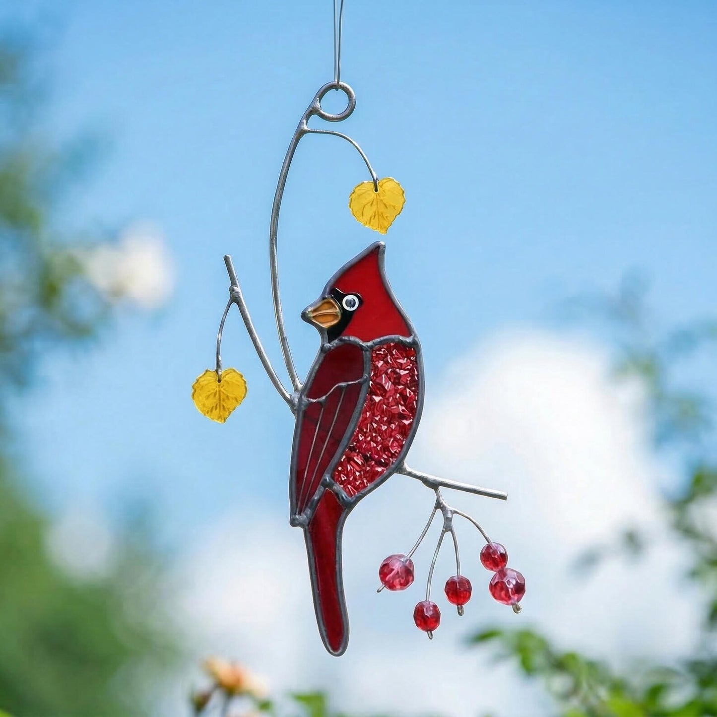 Hummingbird & Chickadee Stained Glass Suncatcher, handemade Hummingbird suncatcher, Unique Garden Decor Gift for Mom