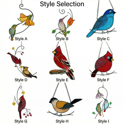 Hummingbird & Chickadee Stained Glass Suncatcher, handemade Hummingbird suncatcher, Unique Garden Decor Gift for Mom