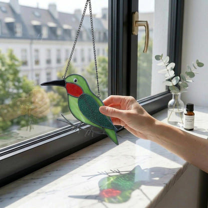 Hummingbird Stained Glass Suncatcher | Handmade Window Hanging Bird Decor | Housewarming Gift for Mom | Bird Lover Unique Present