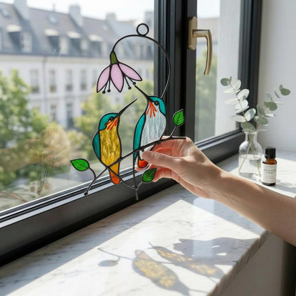 Stained Glass Hummingbird Suncatcher | Bird Window Hanging | Unique Gift for Mom | Handmade Nature Art Decor