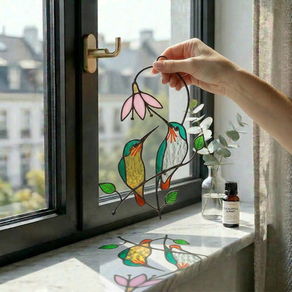 Stained Glass Hummingbird Suncatcher | Bird Window Hanging | Unique Gift for Mom | Handmade Nature Art Decor