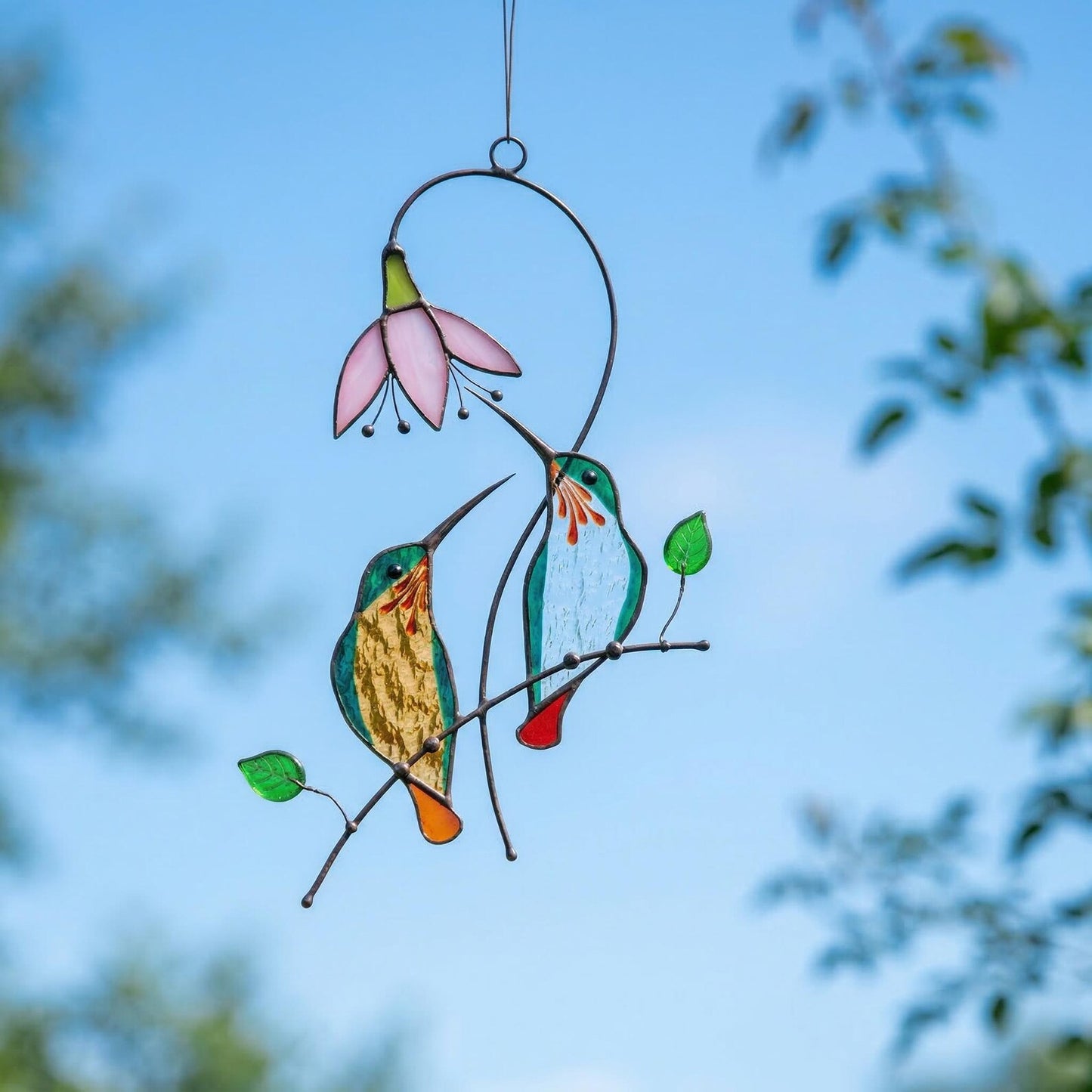 Stained Glass Hummingbird Suncatcher | Bird Window Hanging | Unique Gift for Mom | Handmade Nature Art Decor