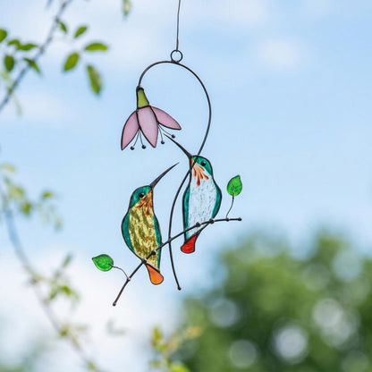 Stained Glass Hummingbird Suncatcher | Bird Window Hanging | Unique Gift for Mom | Handmade Nature Art Decor