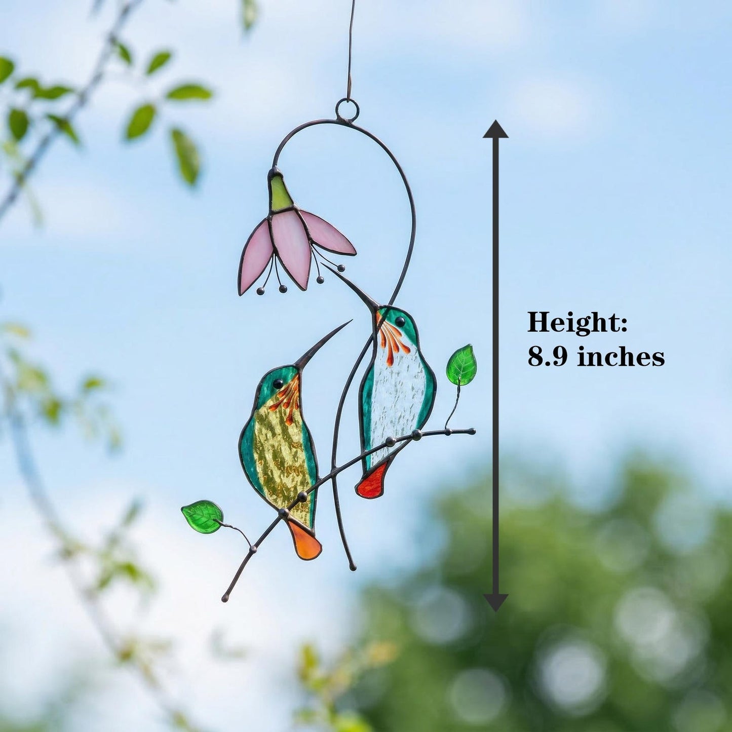 Stained Glass Hummingbird Suncatcher | Bird Window Hanging | Unique Gift for Mom | Handmade Nature Art Decor