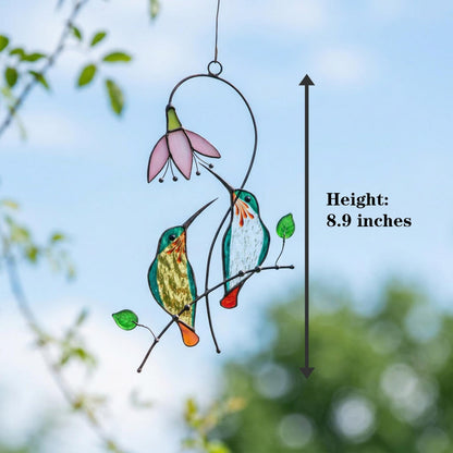 Stained Glass Hummingbird Suncatcher | Bird Window Hanging | Unique Gift for Mom | Handmade Nature Art Decor