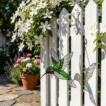 Handmade Green Stained Glass Hummingbird Suncatcher | Window Hanging Glass Art & Garden Decor | Mother's Day Gift for Her