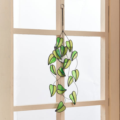 Stained Glass Hanging Plant Suncatcher, Boho Home Decor (15.5'' H)
