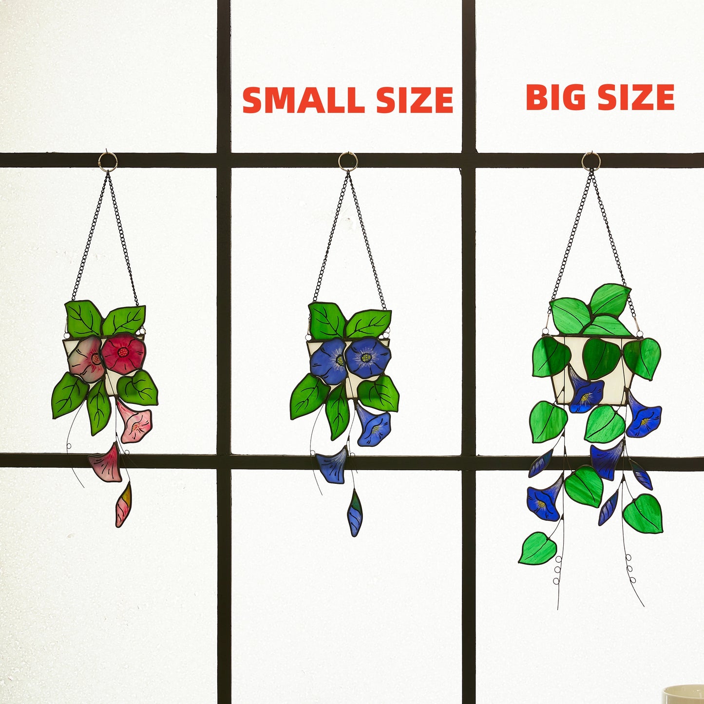 Blue Morning Glory Stained Glass Suncatcher - Boho Window Decor