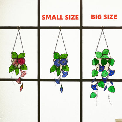 Blue Morning Glory Stained Glass Suncatcher - Boho Window Decor