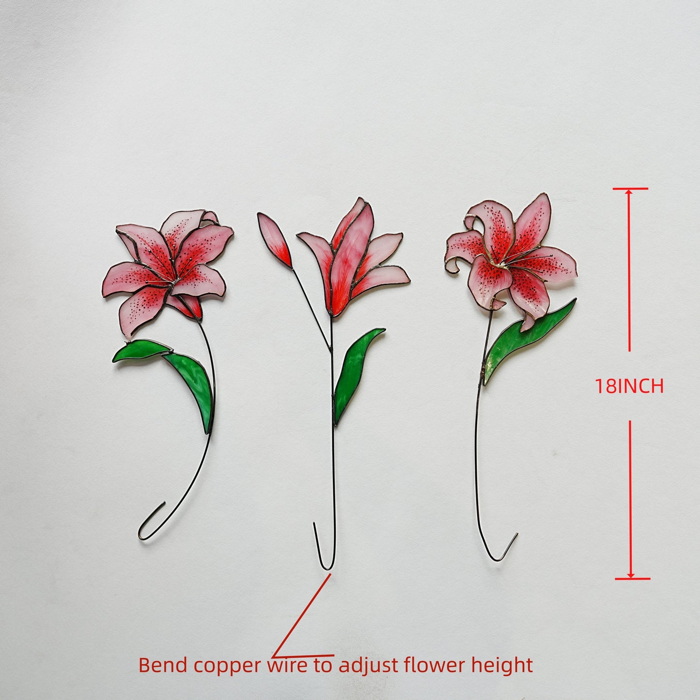 Pink Lily Stained Glass Flowers, Set of 3, Handmade Home Decor