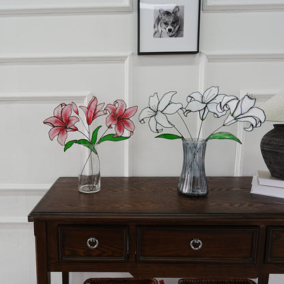 Pink Lily Stained Glass Flowers, Set of 3, Handmade Home Decor