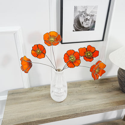 Stained Glass California Poppy Set:Faux Flower Home Decor