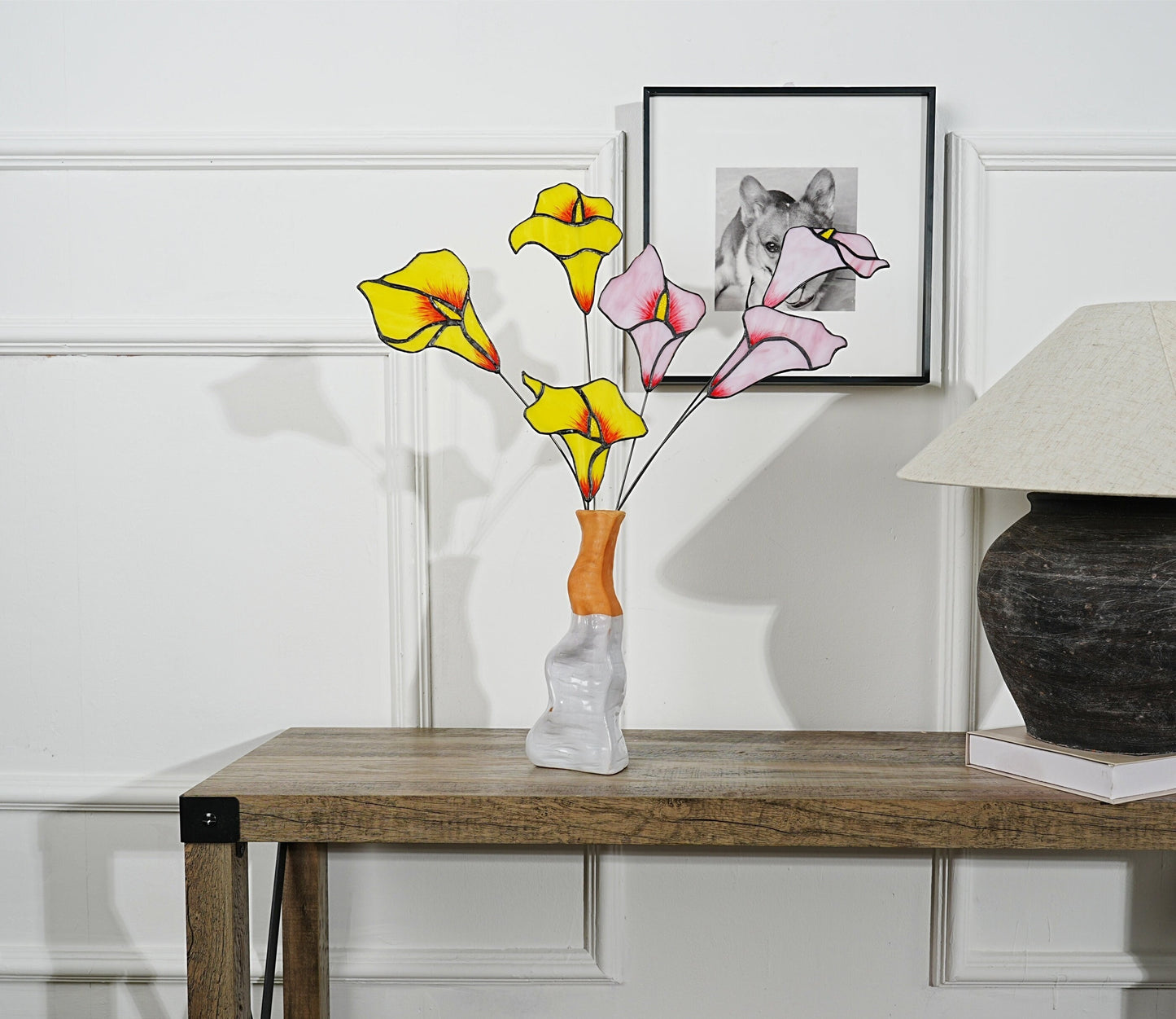 Stained Glass Calla Lily Set: Minimalist Floral Home Decor (17 inch)