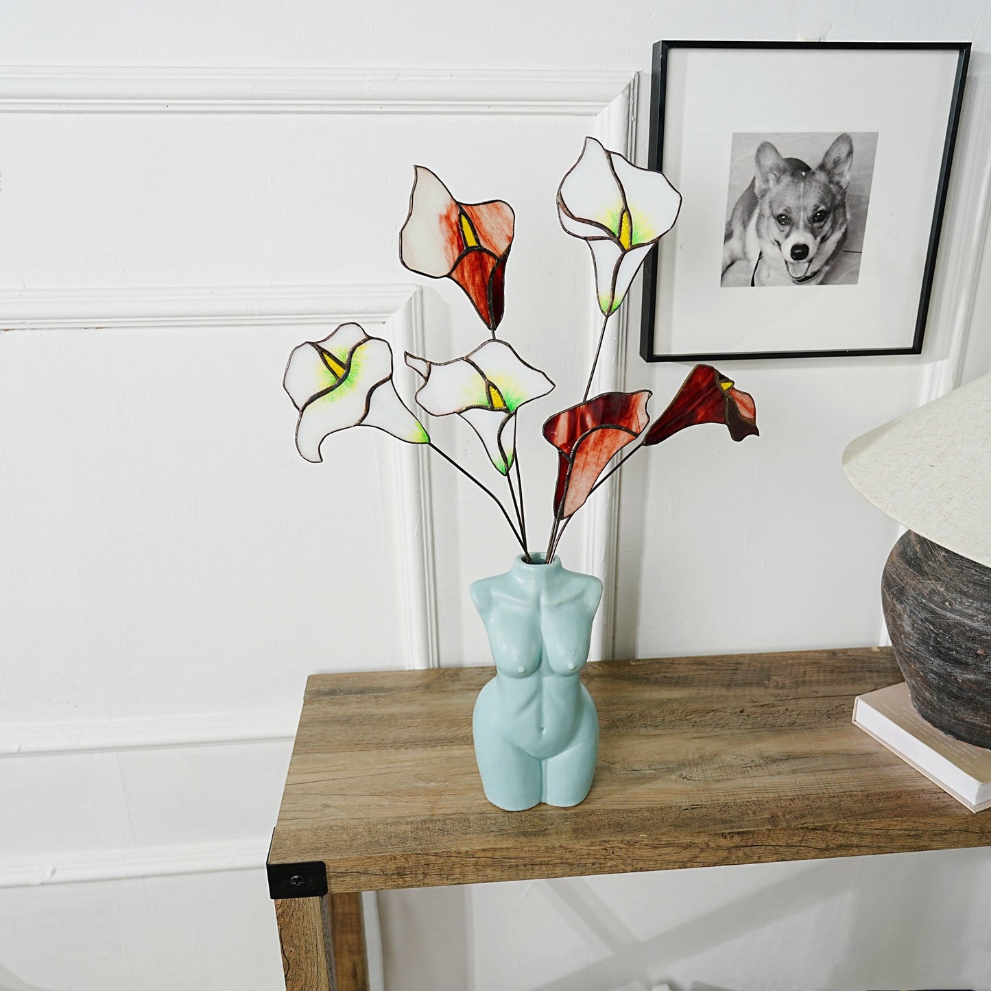 Stained Glass Calla Lily Set: Minimalist Floral Home Decor (17 inch)