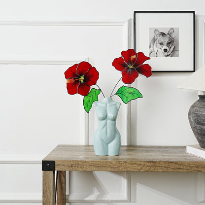 Hawaii Hibiscus Stained Glass Flowers: Home Decor, Set of 2