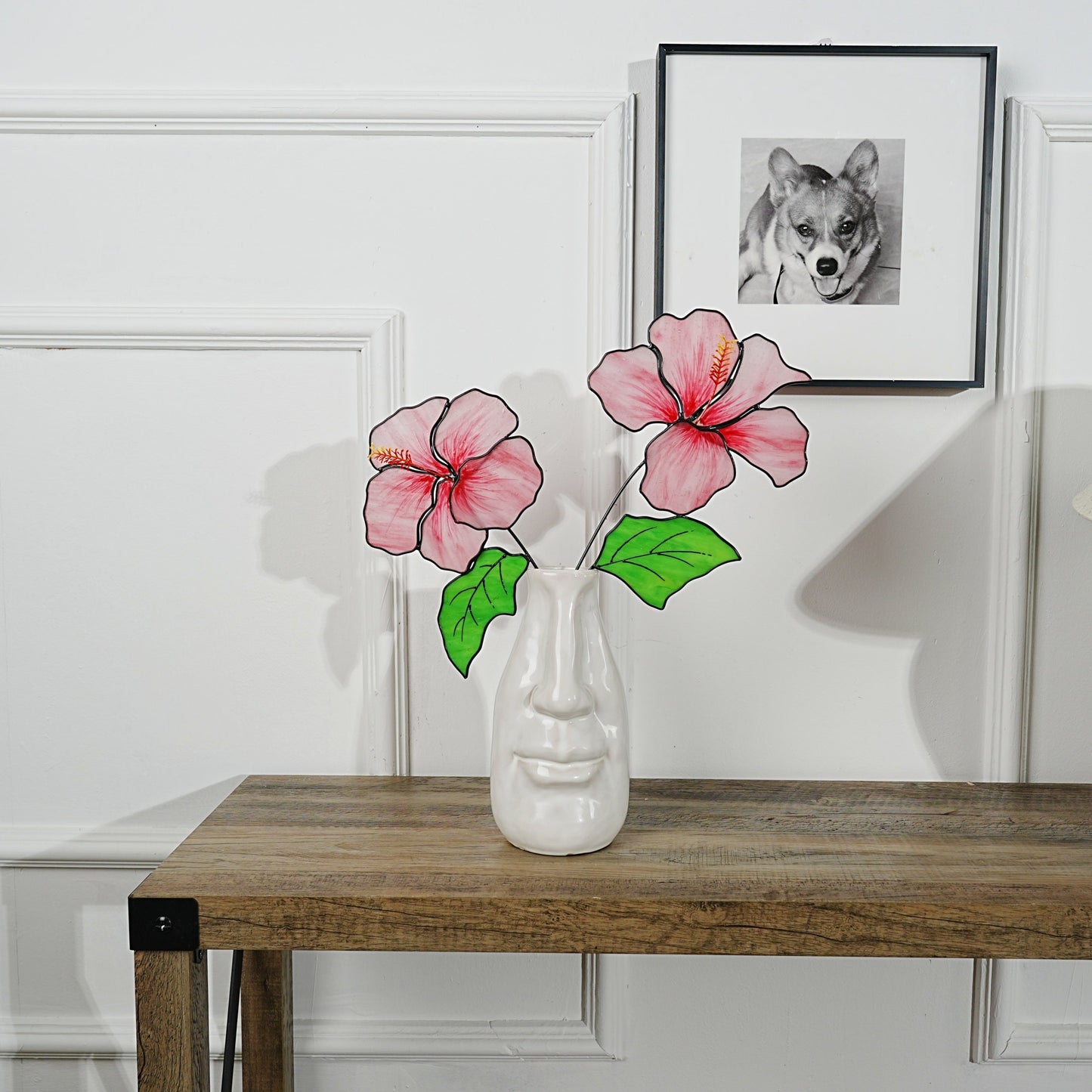 Hawaii Hibiscus Stained Glass Flowers: Home Decor, Set of 2