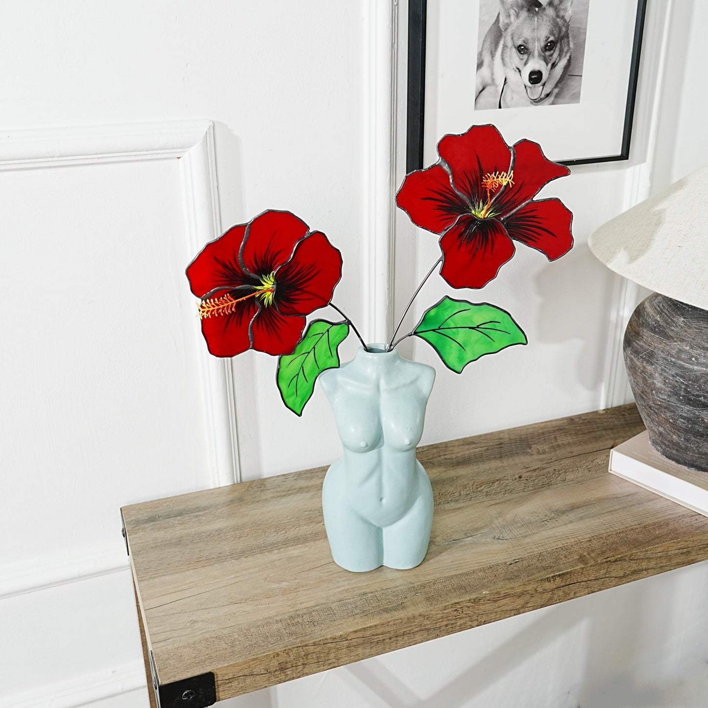 Hawaii Hibiscus Stained Glass Flowers: Home Decor, Set of 2