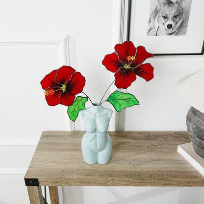 Hawaii Hibiscus Stained Glass Flowers: Home Decor, Set of 2