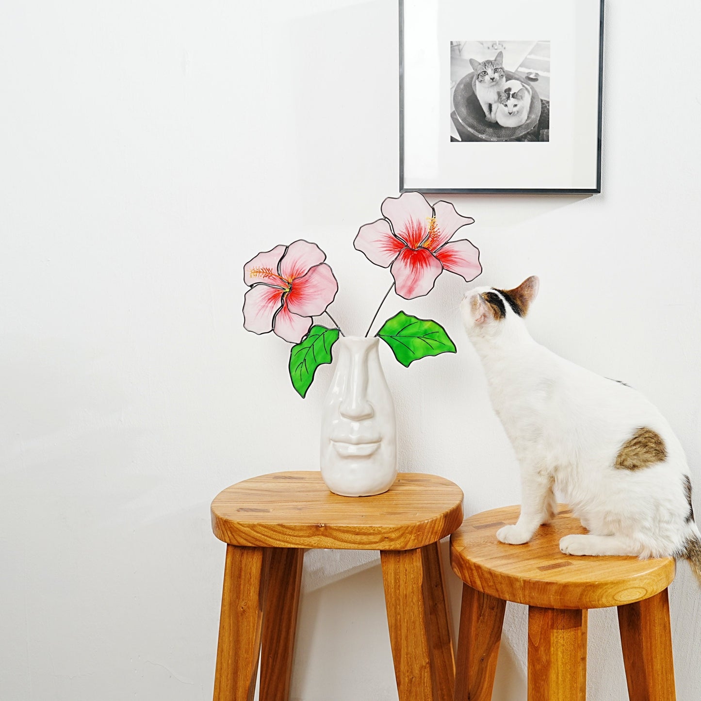 Hawaii Hibiscus Stained Glass Flowers: Home Decor, Set of 2