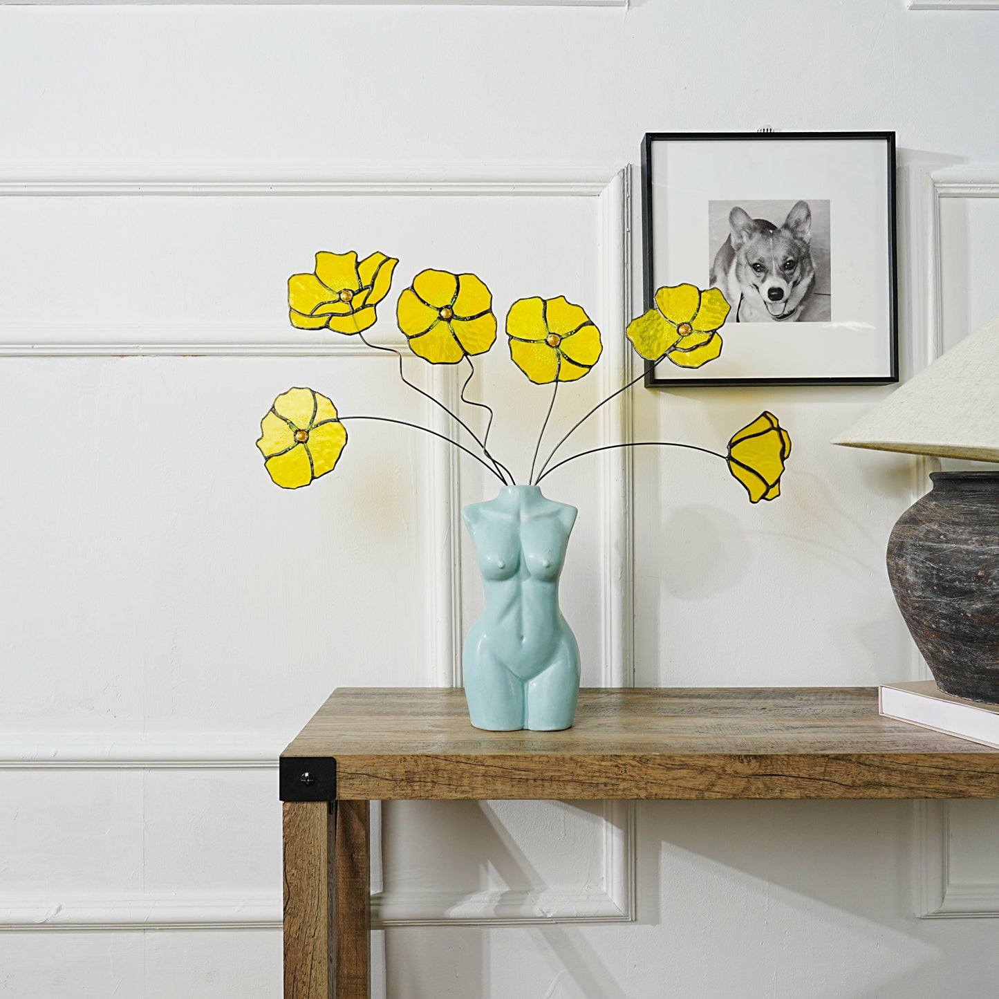 Stained Glass California Poppy Set:Faux Flower Home Decor