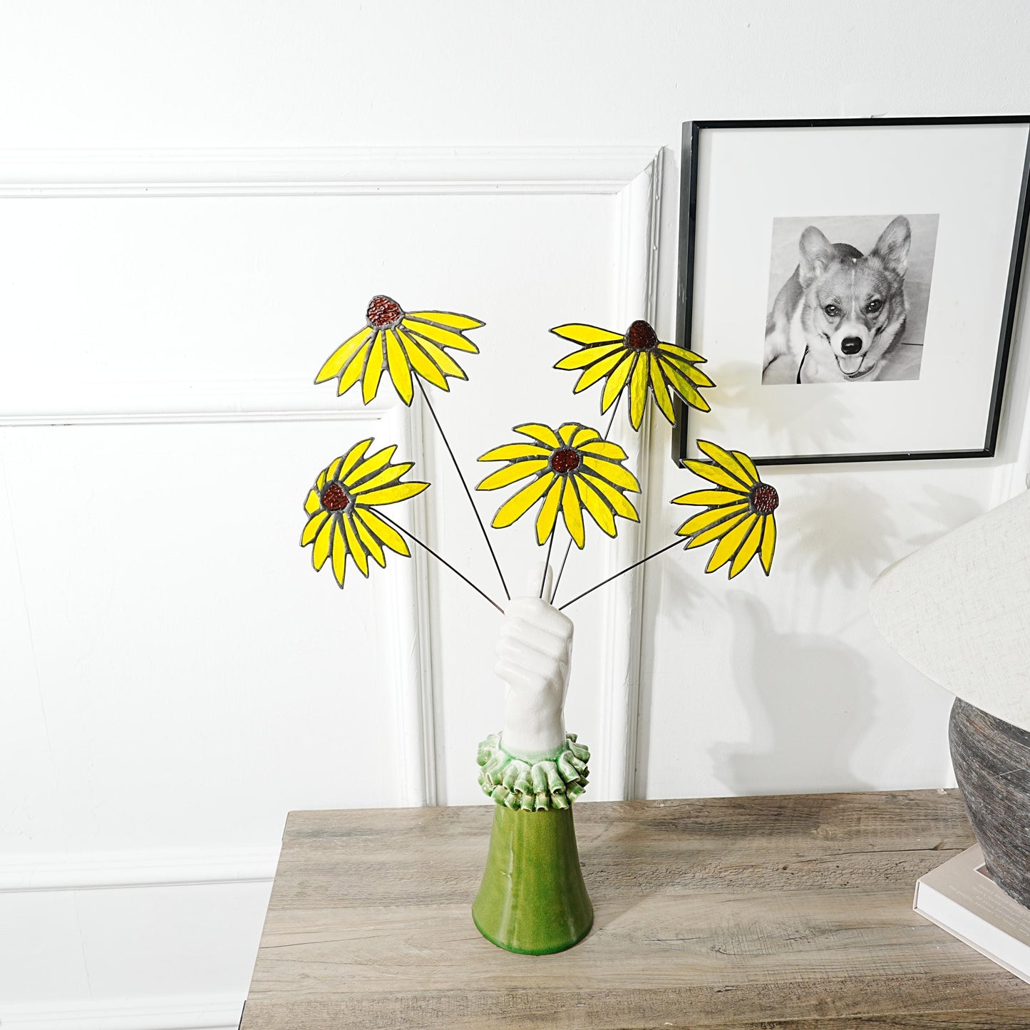 Stained Glass Black-Eyed Susan Bouquet: Set of 5 Copper Wire Flowers