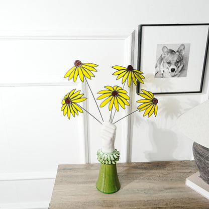 Stained Glass Black-Eyed Susan Bouquet: Set of 5 Copper Wire Flowers