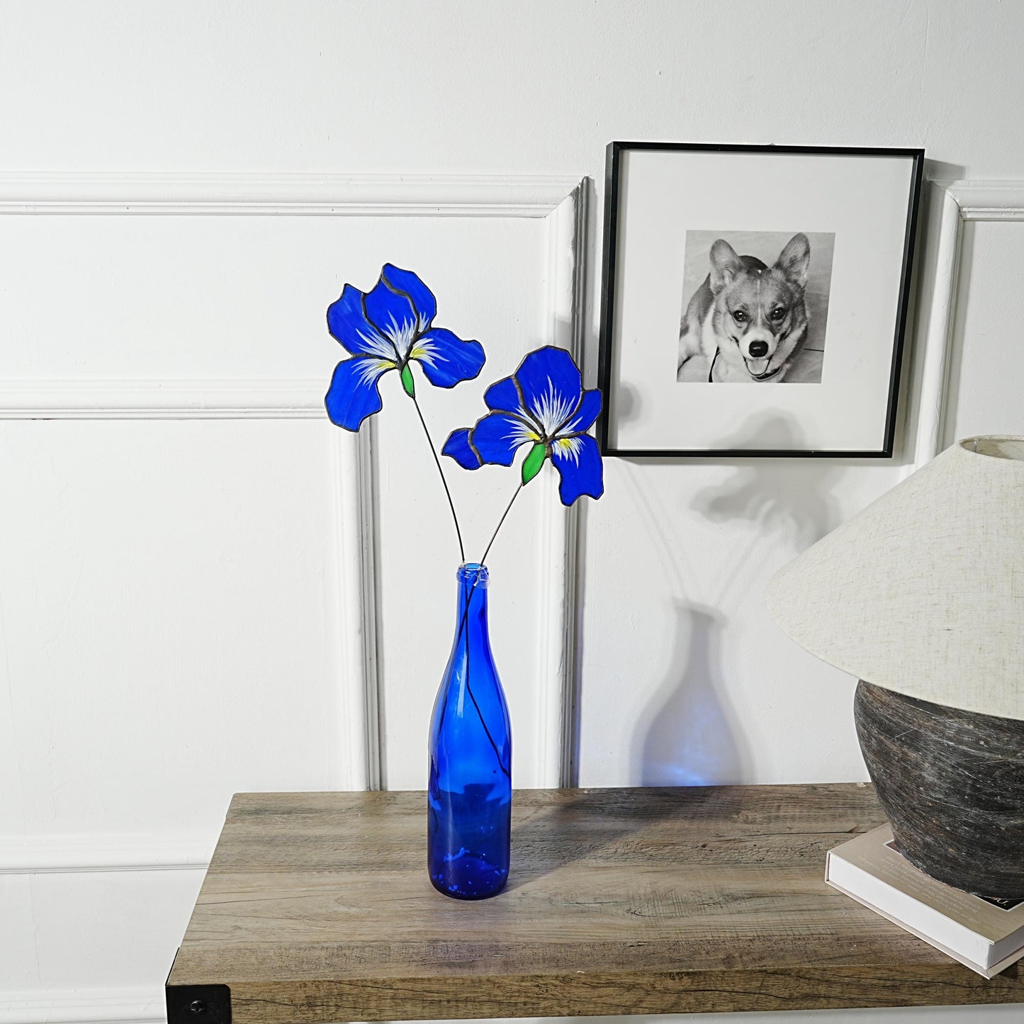 Blue iris stained glass flowers Set of 4,Iris art,Home Garden Lover Gift