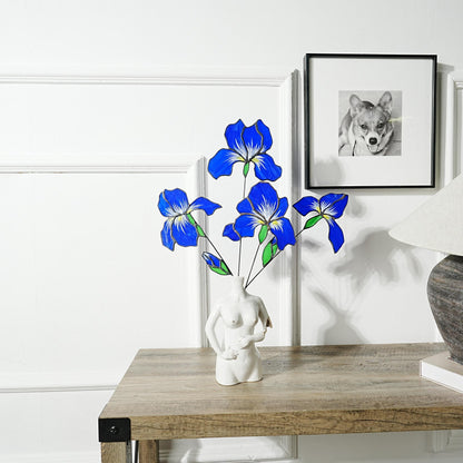 Blue iris stained glass flowers Set of 4,Iris art,Home Garden Lover Gift