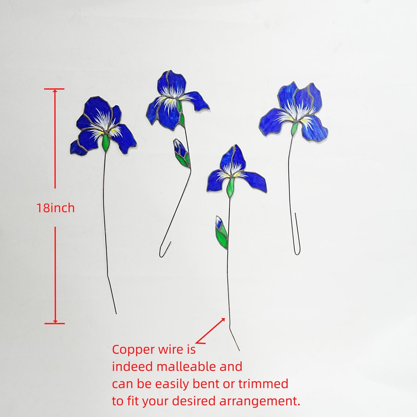 Blue iris stained glass flowers Set of 4,Iris art,Home Garden Lover Gift