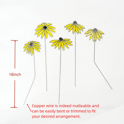 Stained Glass Black-Eyed Susan Bouquet: Set of 5 Copper Wire Flowers