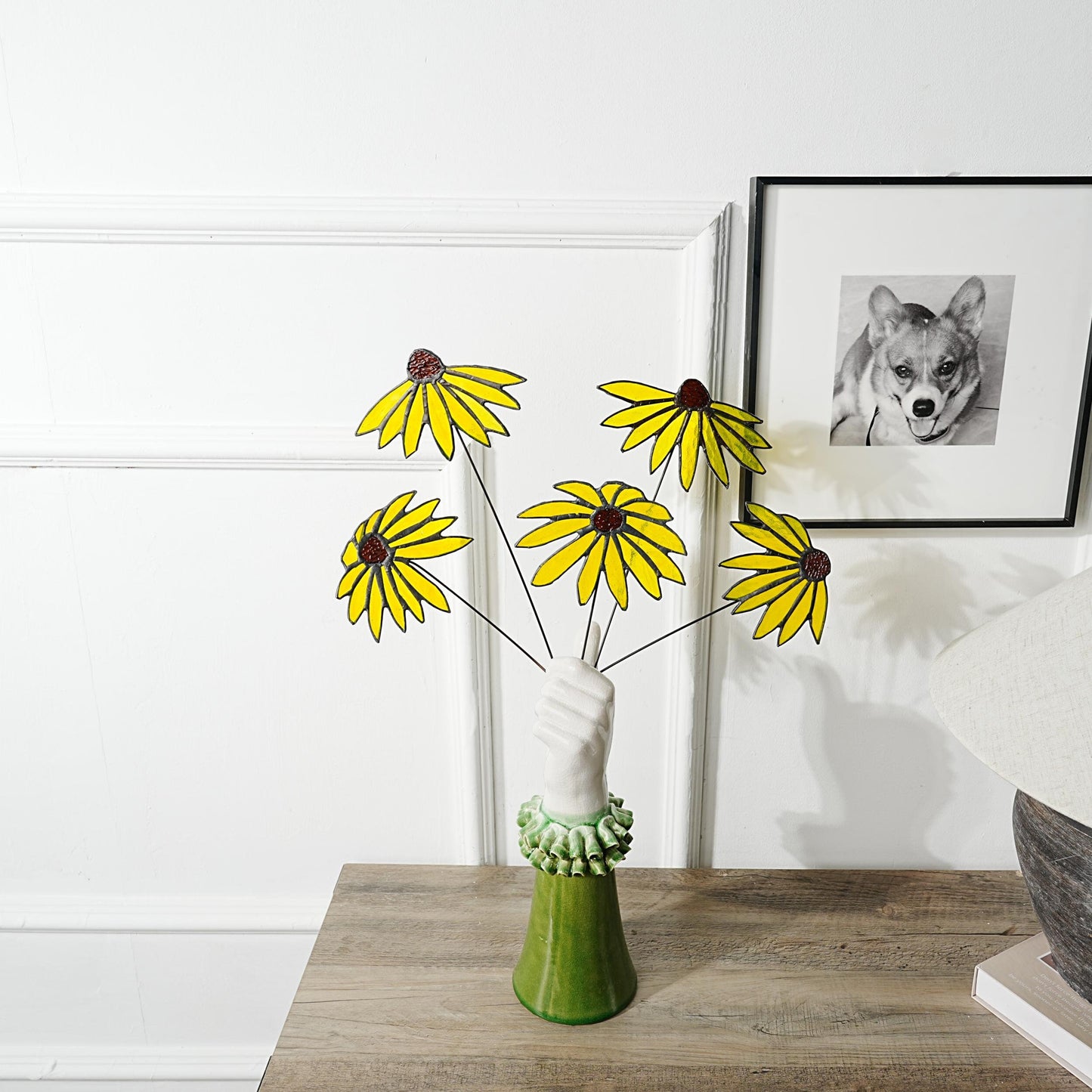 Stained Glass Black-Eyed Susan Bouquet: Set of 5 Copper Wire Flowers