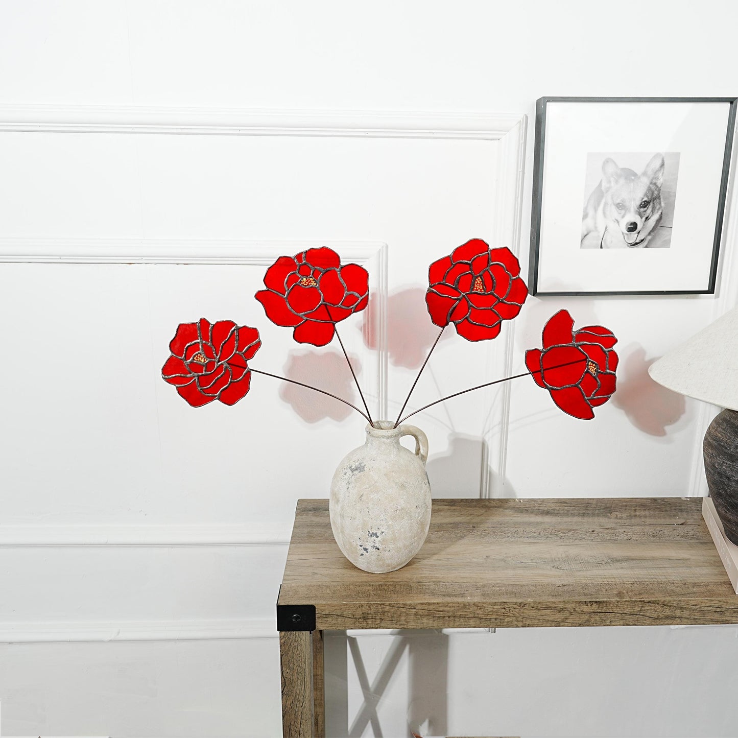 Pink Stained Glass Peony Flowers - Set of 4 handmade home style