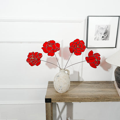 Pink Stained Glass Peony Flowers - Set of 4 handmade home style