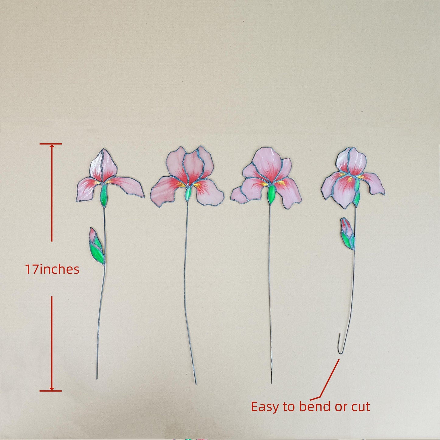 Pink Iris Stained Glass Flowers: Home Art Decor, Set of 4