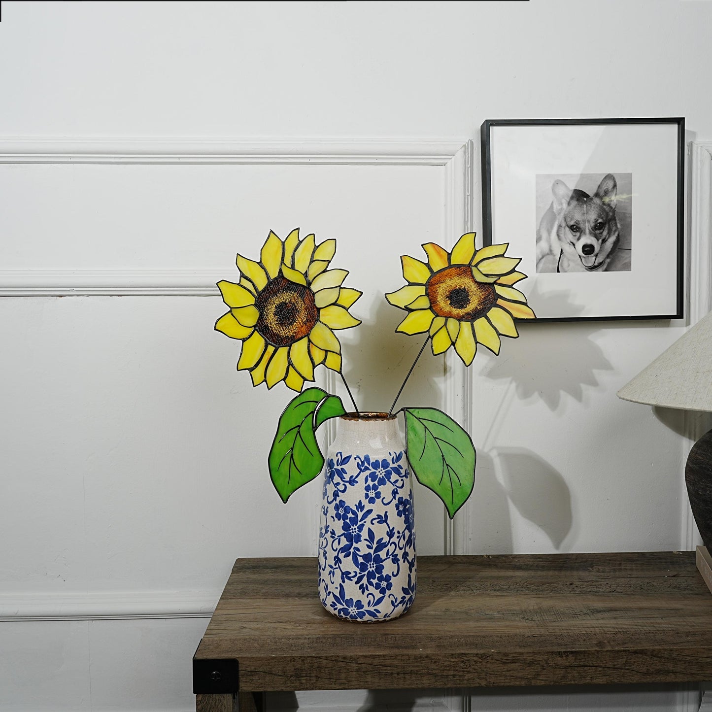 Sunflower Stained Glass Set: Nature Home Decor (7.8 x 7.8 inches)
